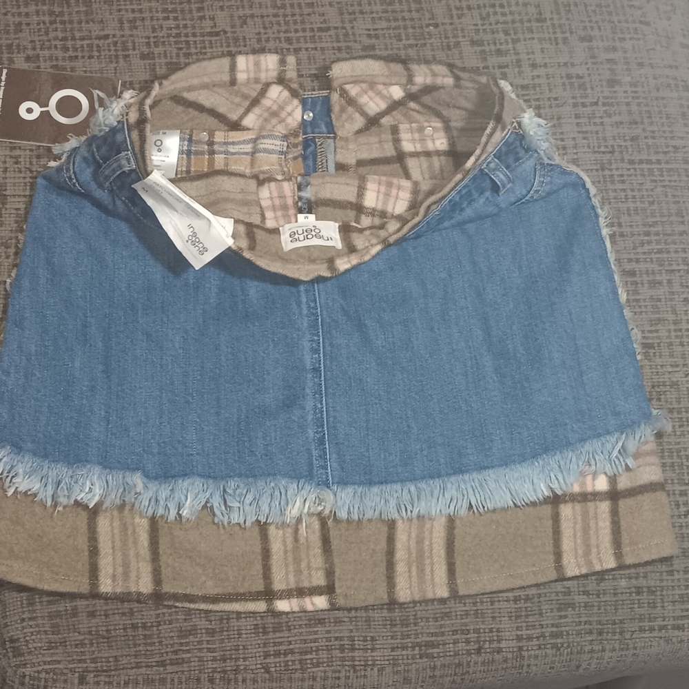 Denim and Plaid Fringe Skirt - Picture 8 of 11